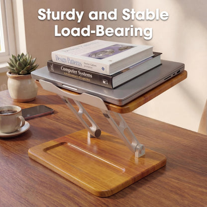 Craftreasure Ergonomic Wooden Laptop Stand with Pen Slot, Adjustable Height & Angle, Hollow Cooling, Foldable for Desk Use, for 10-17 Inch Laptops/Tablets