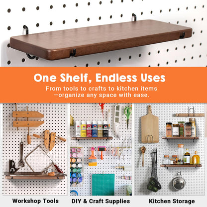 SEMPOMA 2 Pcs Walnut Finish Wooden Pegboard Shelf for 1/4" Metal Pegboard