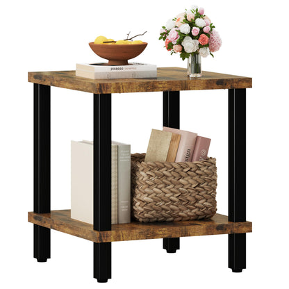 MMEOLUOOK Large End Table Square Side Table Modern Sofa Table 20 Inch Industrial Coffee Table NightStand with 2-Tier Storage Shelf for Living Room Bedroom Rustic Brown MLBZ06R