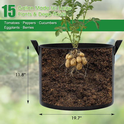 FEED GARDEN 15 Gallon Grow Bags 4 Pack – Heavy Duty 300G Thick Fabric Plant Pots with Reinforced Handles, Breathable Drainage Planters for Tomatoes, Potatoes & Large Vegetables Indoor Outdoor