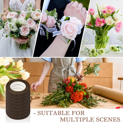 COIDEA 8 Packs Floral Tape, 1/2" Wide Flower Tape, Brown Floral Tape for Fresh Flowers, Adhesive Florist Tape for Floral Crafts, Bouquet Floral Arranging Stem Wrapping, Wedding Bouquet, 30Yard