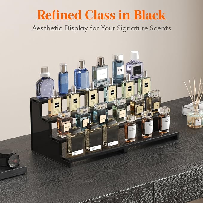 Lifewit Perfume Organizer, Bedroom Decor, Cologne Cupcake Stand, Tool-Free Assembly, Makeup Display Shelf for Vanity Bathroom Counter Storage, Black, 23 cm/9", 2 Pcs