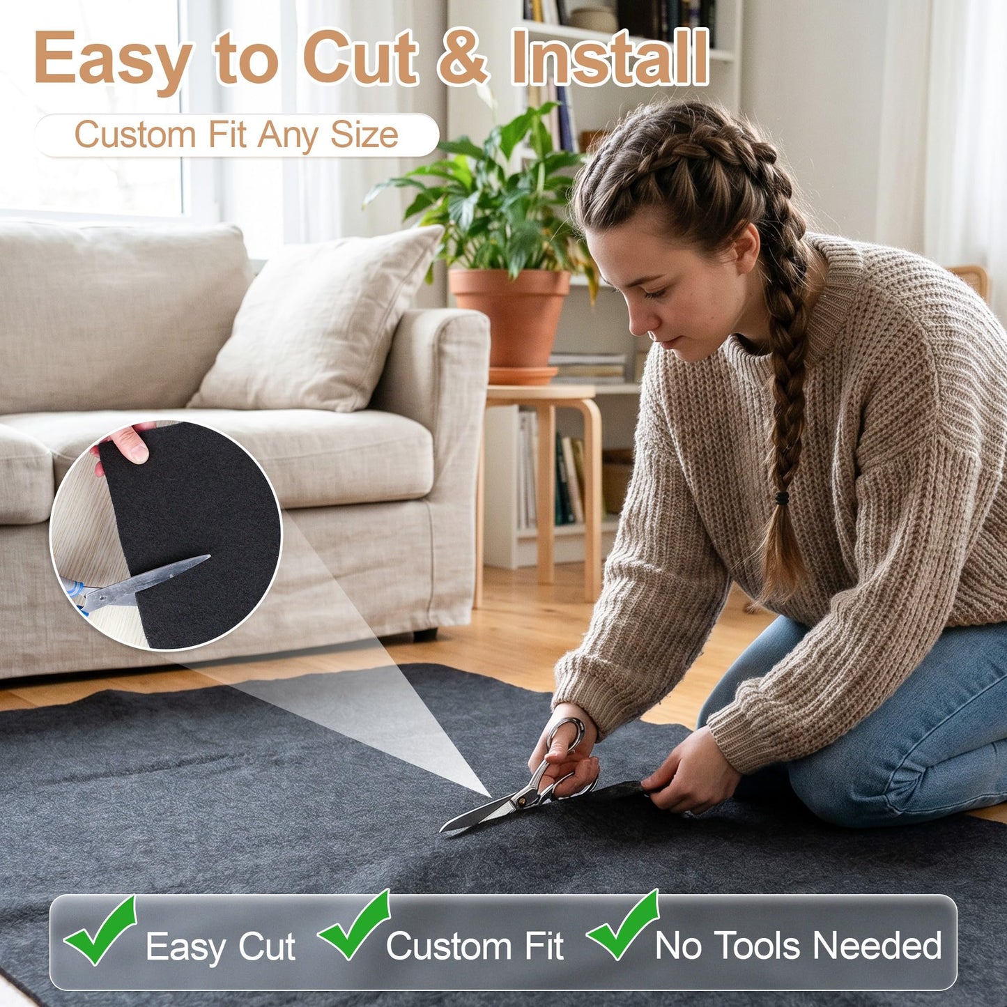 abalao 3x5 Ft 1/8 Inch Thick Waterproof Non Slip Rug Pad, Felt Rubber Dual Surface for Vinyl Plank LVP Laminate Hardwood