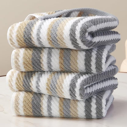 Beige Striped Hand Towels, Bathroom Hand Towels Set of 4, Soft Towel Set