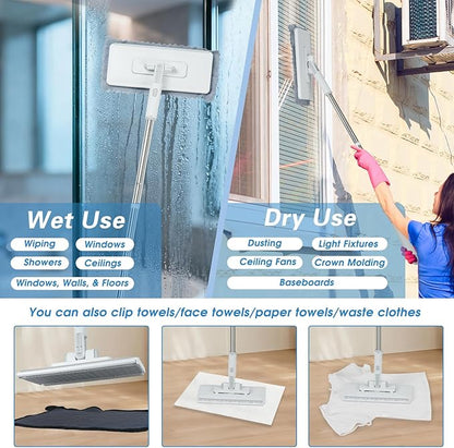 Disposable Dust Mop with 3 Shiny Cleaning Wipe Cloths, 360°Spin No Wash Mop