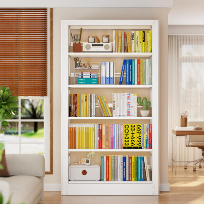 OpolQif Bookshelf, 71" H Tall White Bookcase, 5-Tier Bookcase Metal Sturdy Bookshelf with Adjustable Shelves,Heavy Duty Book Cases for Living Room, Library, School, Study, Home Office