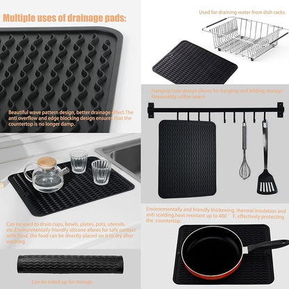 NiuYichee Stainless Steel Dish Drying Rack(15"L X 11"W X 4.1"H), Expandable Fruit & Vegetable Drain Rack over Sink, Dish Drainer Rack in Sink, with Stainless Steel Utensil Holder & Silicone Mat(16")