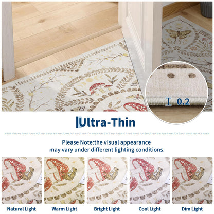 Garvee Mushroom 8x10 Area Rugs for Living Room, Dark Academia Gothic Rug, Non Slip Animal Print Washable Rugs 8x10 Low Pile Bedroom Decor Bug Carpet with Rubber for Dining Room Playroom Office, Beige