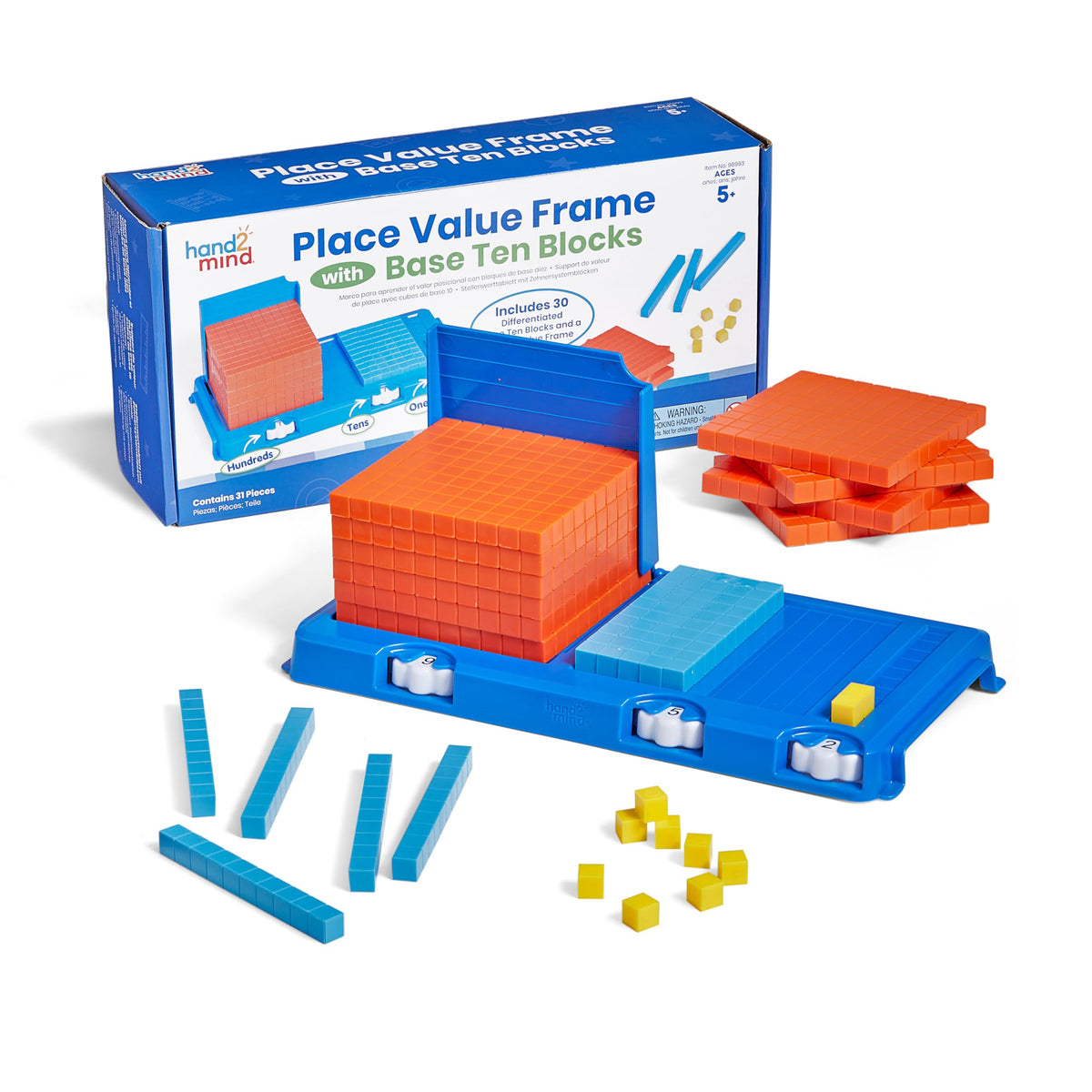 hand2mind Place Value Frame with Base Ten Blocks, Math Manipulatives Kindergarten, Montessori Math Materials, Counting Cubes, Classroom Supplies for Teacher Elementary