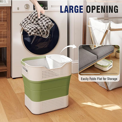 TECHMILLY Collapsible Plastic Laundry Basket Hamper