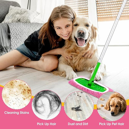 8Pcs Pink Reusable Mop Pads, Microfiber Mop Pads Compatible