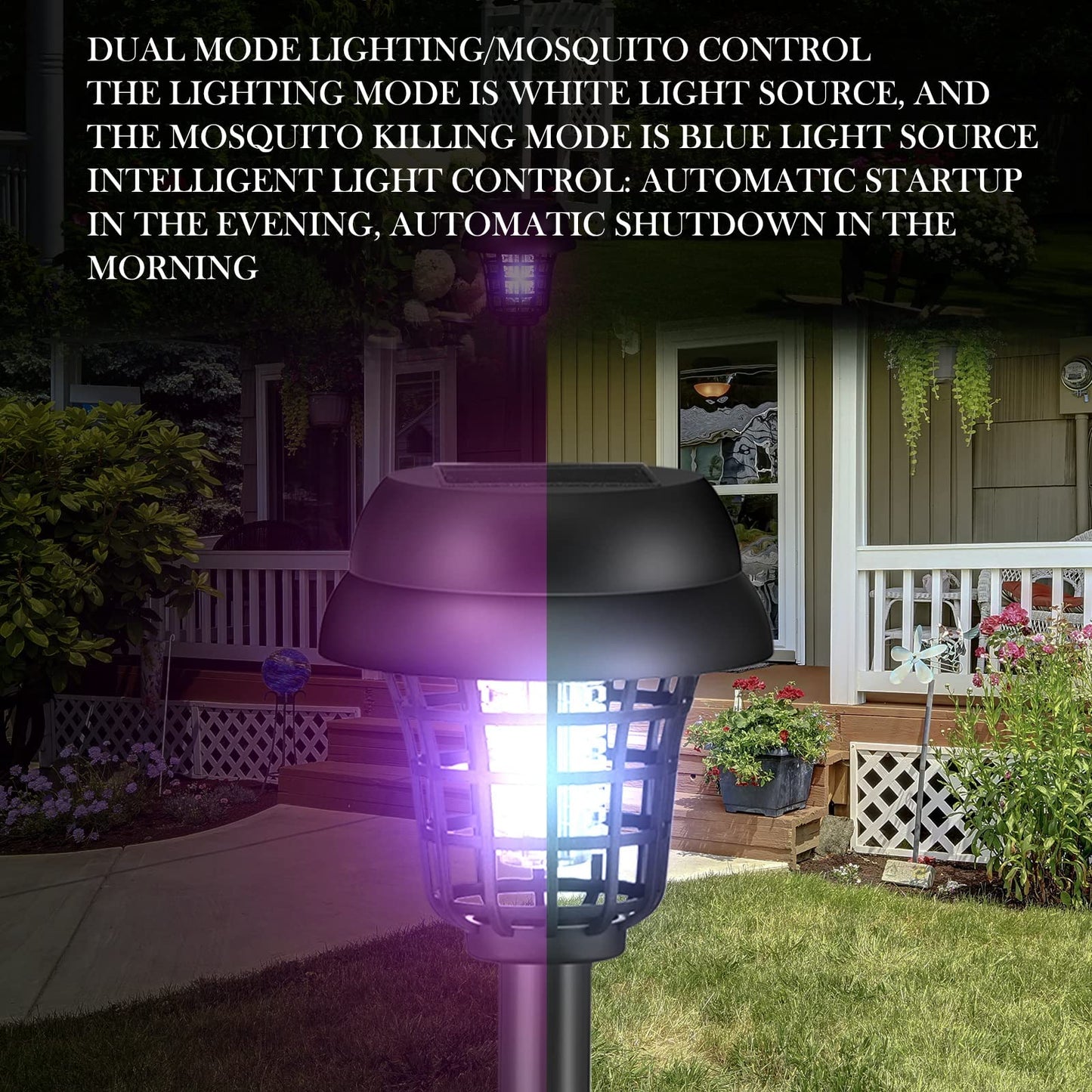 Qualirey 4 Pcs Solar Bug Zapper Waterproof Outdoor Mosquito Zapper Killer and Lighting Repellent Lamp for Indoor Outdoor Use Garden Patio, Purple and White Light(Plastic,Retro Black)