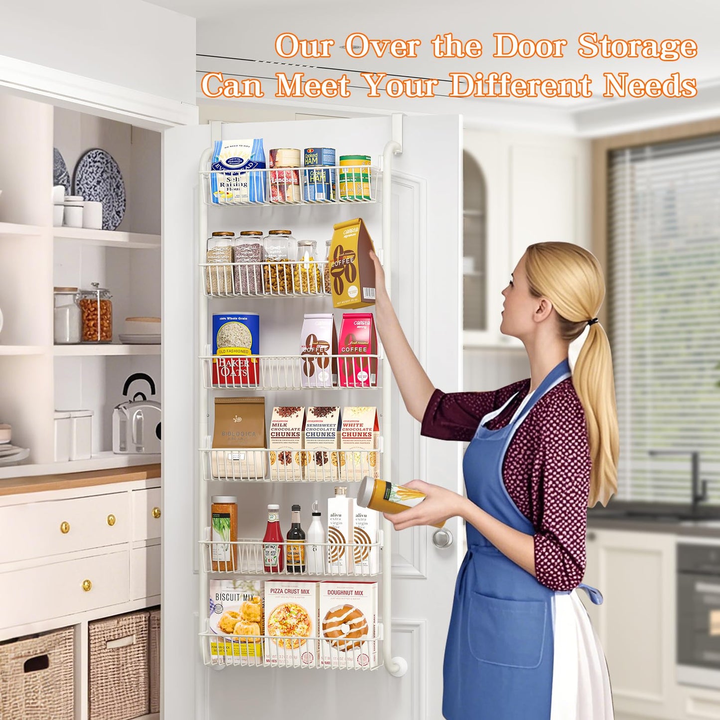 MIAOLI Over The Door Pantry Organizers and Storage, 6-Tier Spice Rack, Home & Kitchen Storage Shelves for Cabinet, Large Capacity Hanging Seasoning Organizer, Laundry Room Organization, Black