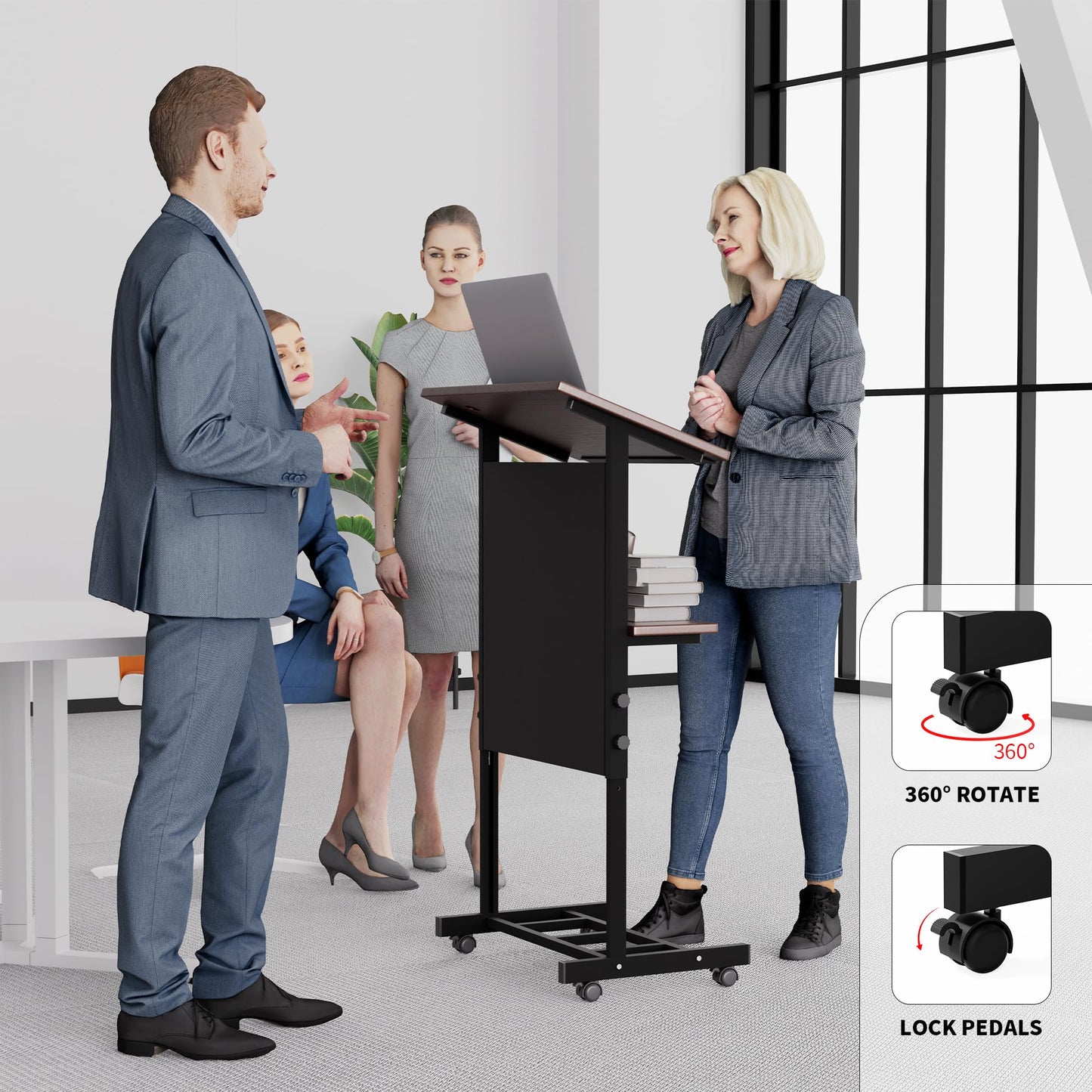 Portable Podium with 7 Adjustable Heights,Podium Stand with Shelf and Cup Holder,Lectern for Seminars,Schools and Conferences (Black)