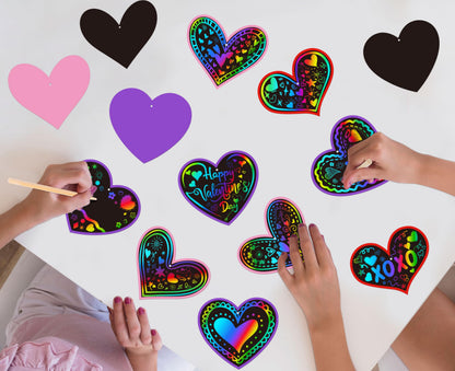 90shine 60 Sets Valentines Day Crafts for Kids Black Scratch Heart Magic Craft Art Kit Classroom Preschool Activities Party Favors