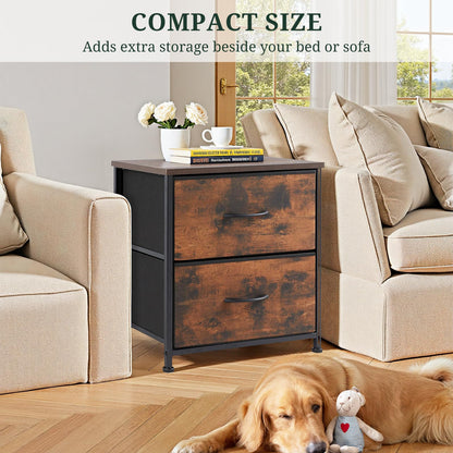 Nightstand, Small 2 Drawer Dresser End Table Bedside Furniture, Wooden Top Fabric Bins for Bedroom, Closet, Entryway, Dorm, 11.8" D x 18" W x 20", Brown