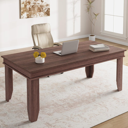 71 Inch Executive Desk, Large Black Computer Desk with Sturdy Thick Legs, Modern Farmhouse Home Office Desk, 180cm Spacious Writing Table for Study, Professional Workstation Furniture, Rectangular