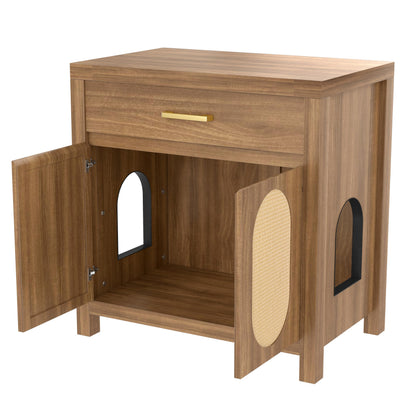Merax 2 Pieces Cat Litter Box Enclosure with Storage Drawer, Hidden Cat Litter Box Furniture with Scratching Board Doors, Wooden Washroom Cat House Table Nightstand Box Cabinet, Espresso