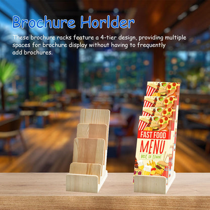 Monciysn 2 Pack 4 Tier Wood Brochure Display Stand, Flyer Display Holder Pamphlet Postcard Magazine Organizer Countertop Display Stand