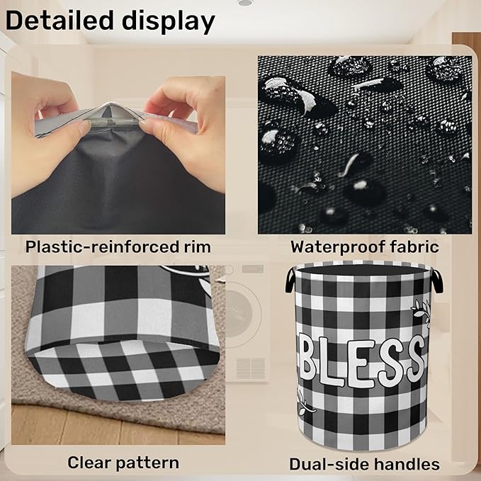 Checkered Bless Laundry Basket, Waterproof Fabric Storage Basket