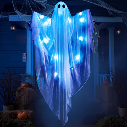 JOYIN Halloween Hanging Light up Ghost, 47” White Ghosts with Blue LED Light and Timer Halloween Hanging Decoration Waterproof for Front Yard Patio Lawn Garden Party Decor Indoor Outdoor