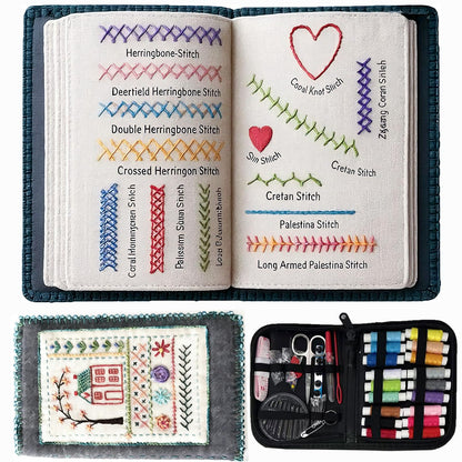Nichalous Embroidery Stitch Book Kits, Portable All Scenario Embroidery Stitch Book with Fabric Pages, Perfect for Beginners and Craft Lovers, Unique Handmade Gift (A)