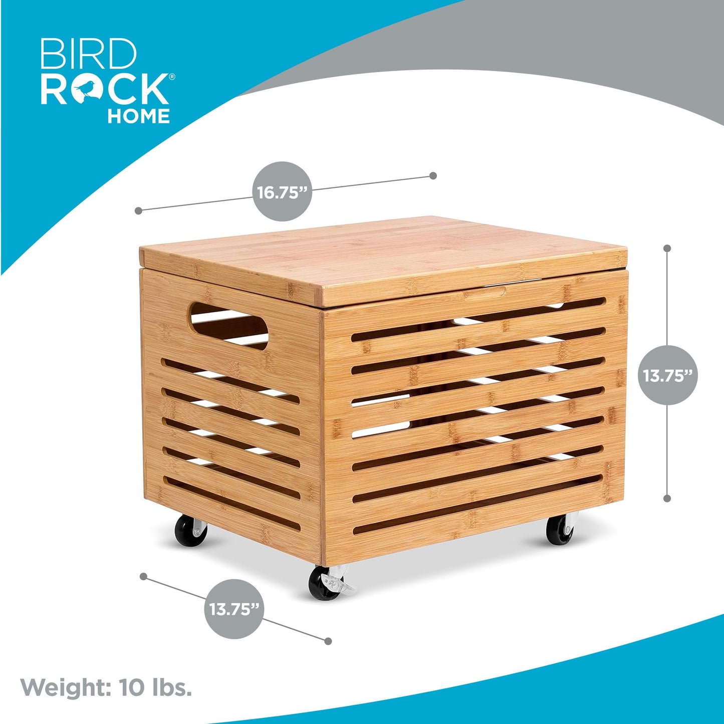 BIRDROCK HOME Rolling File Storage Organizer Box with Lid - Bamboo Decorative Wood Hanging File Box for Letter/Legal Documents, Binders, Blankets - Durable Office Organizer - Natural