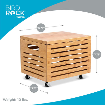 BIRDROCK HOME Rolling File Storage Organizer Box with Lid - Bamboo Decorative Wood Hanging File Box for Letter/Legal Documents, Binders, Blankets - Durable Office Organizer - Natural