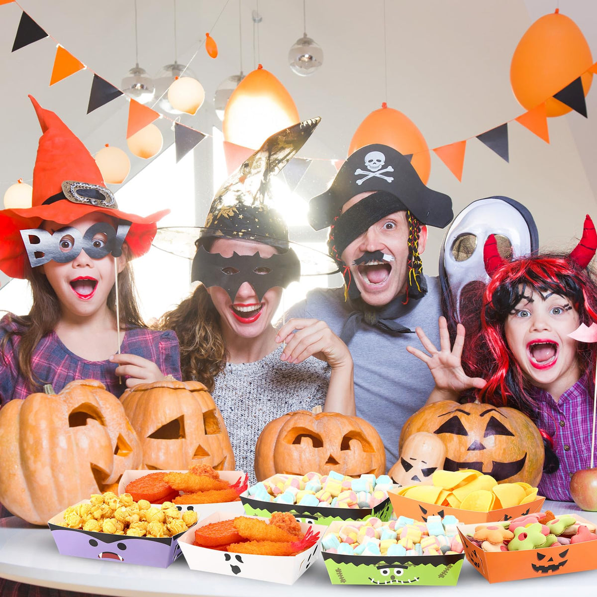 Dunzoom 36 Pcs Halloween Paper Food Trays Disposable Bowls Grease Resistant Pumpkin Monsters Ghost Food Boats Dessert Plates Nacho Snack Hot Dog Serving Tray for Halloween Party Supplies Decorations