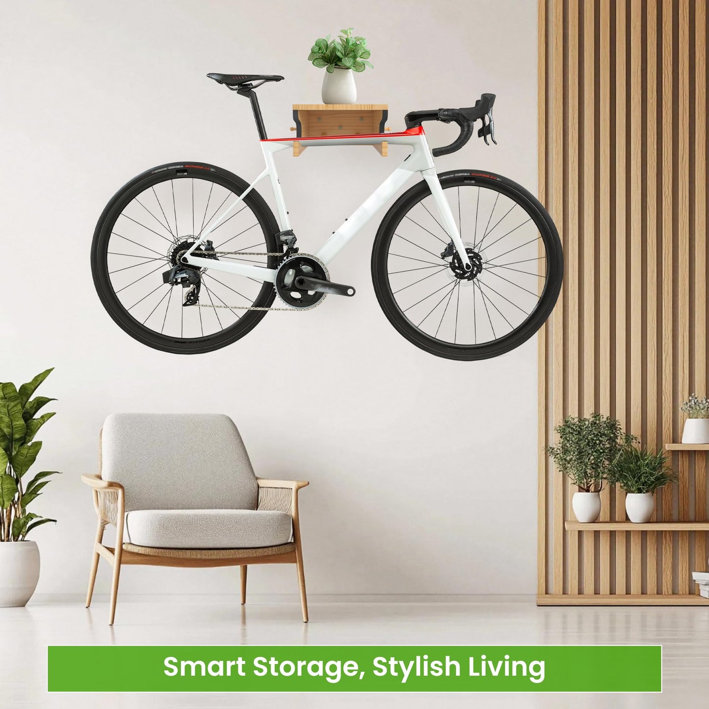 MTGSTOCL Wooden Bike Wall Mount with Shelf & 4 Hooks, Horizontal Bicycle Rack for Garage & Home, Scratch-Free Storage Holder for Road/Mountain Bikes, Space Saving & Easy Install