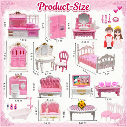 52 Pcs Dollhouse Furniture, Doll House Accessories and Furniture, Kitchen, Bedroom, Living Room, Bathroom Accessories, Miniature Dollhouse Accessories