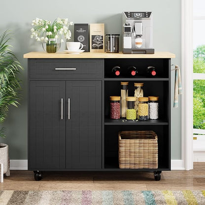 Shintenchi Kitchen Island Cart with Storage,Rolling Kitchen Island Side Table on Wheels with Large Worktop,Storage Cabinet,Towel Rack and Drawers for Kitchen,Dinning Room, White