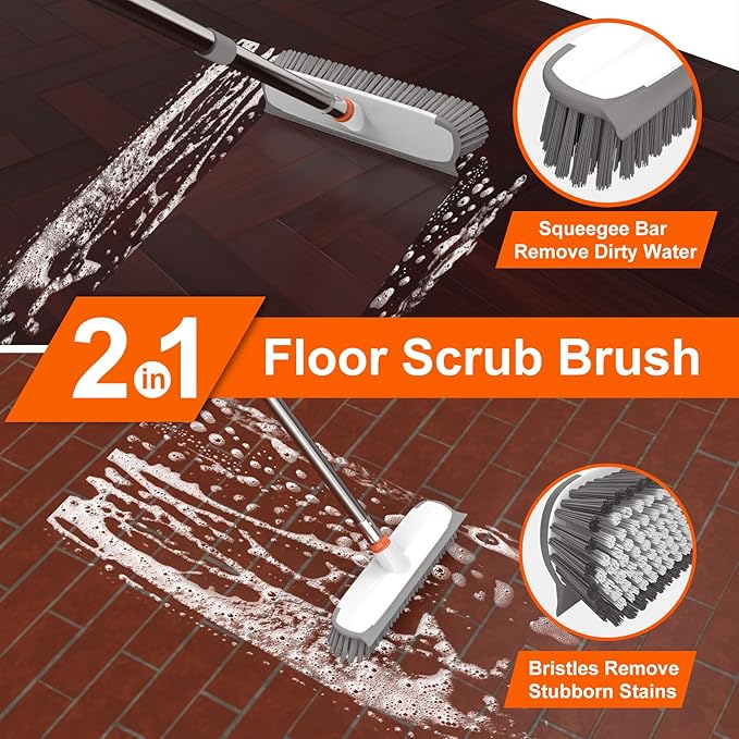 Floor Scrub Brush with Long Handle, Stiff Bristles Deck Brush, BITOPE