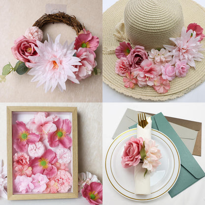 Nagobi 56 PCS Pink Fake Flowers Heads, Bulk Silk Flowers for Crafts, Mini Faux Flower Heads for Graduation Cap, DIY Wreath, Wedding Birthday Party Decor, Centerpieces