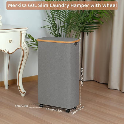 Slim Laundry Basket with Wheels, Narrow Hampers