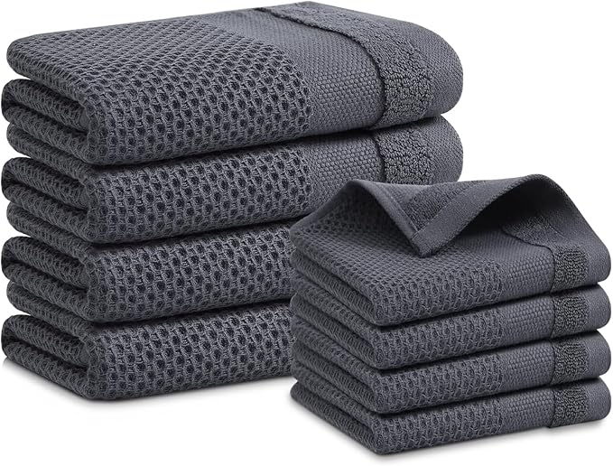 Homaxy Kitchen Towels and Dishcloths Set, 12 x 12 and 13 x 28 Inches, Super