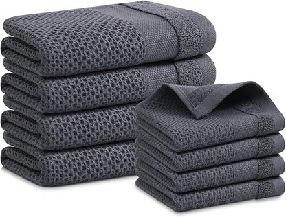 Homaxy Kitchen Towels and Dishcloths Set, 12 x 12 and 13 x 28 Inches, Super