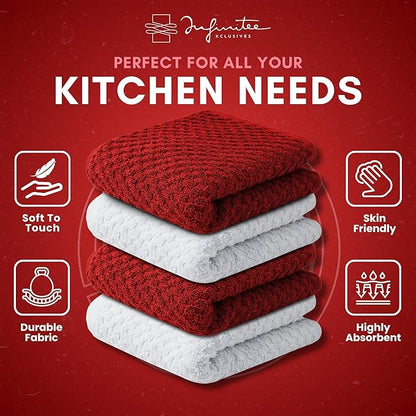 Infinitee Xclusives Premium Dish Cloth 100% Cotton 12 x 12 Inches |Pack of 4|
