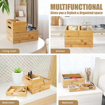 HOMESTEAD 3-Piece Stackable Bamboo Storage Box, Office Desk Organizer, Wooden Boxes for Makeup Drawer Organizer Bathroom, Office Supplies, Kitchen Utensils, Bamboo Storage Containers, Jewelry Tray