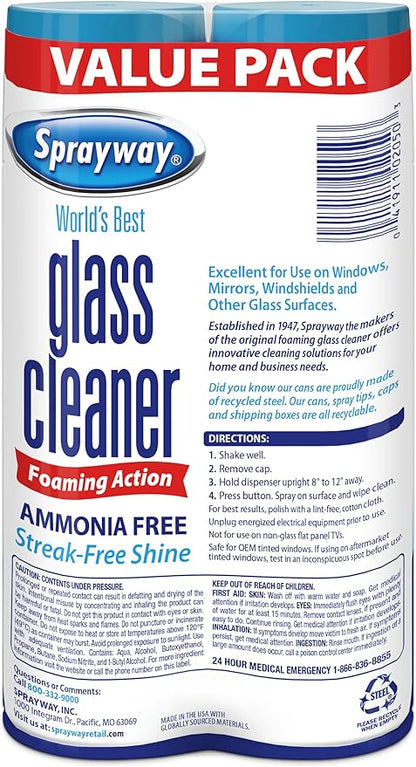 Sprayway Glass Cleaner Foaming Aerosol Spray, Streakless, Fast-Acting | Cleans