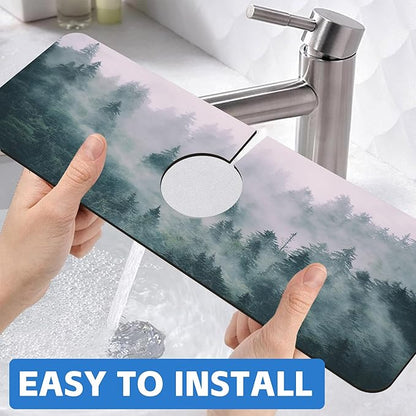 Foggy Forest Dish Drying Mat for Kitchen Sink Splash Guard Behind Faucet Sink