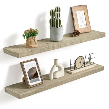 Axeman 36 Inch Rustic Wooden Floating Shelves for Wall|Solid Reclaimed Wood Wall Mounted Shelves with Invisible Brackets for Books Bathroom Kitchen Storage|8 Inch Deep|2 Pack, Grey