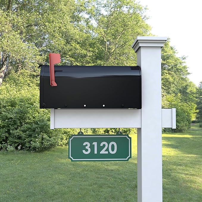4Ever Products Vinyl Mailbox Post System - Includes Black Steel Mailbox and Custom Address Plate (Green)