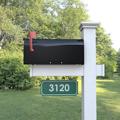 4Ever Products Vinyl Mailbox Post System - Includes Black Steel Mailbox and Custom Address Plate (Green)