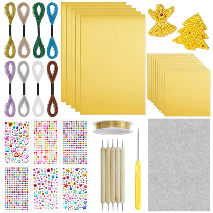 Yaocom Metal Embossing Kit, 25 Sheets Aluminum Embossing Foil Sheets, Art Craft Decorative Metal Foil Sheet Tools, Gold Shimmer Crafting Accessory, Creative Artwork Making Kit, Handcraft Supplies