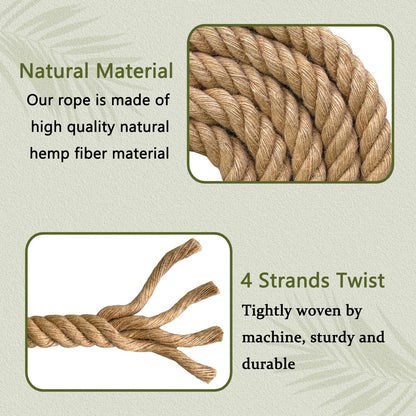 Natural Jute Rope (1 Inch x 50 Feet) Thick Hemp Rope Twisted Manila for DIY Crafts, Deck Railings, Porch Swing, Nautical Decorating