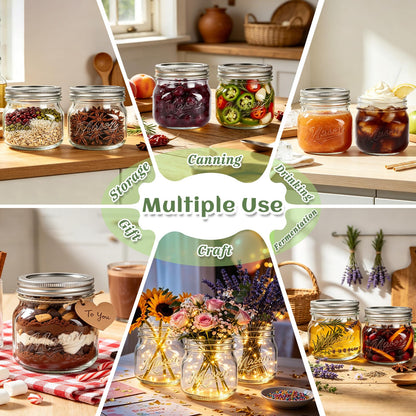BIGIVACA 16 oz Wide Mouth Mason Jars, 12 Pack Canning Jars with Embossed Fruit Pattern, Glass Jars for Food Storage, Preserving, Pickling, Meal Prep, DIY Crafts and Home Decor