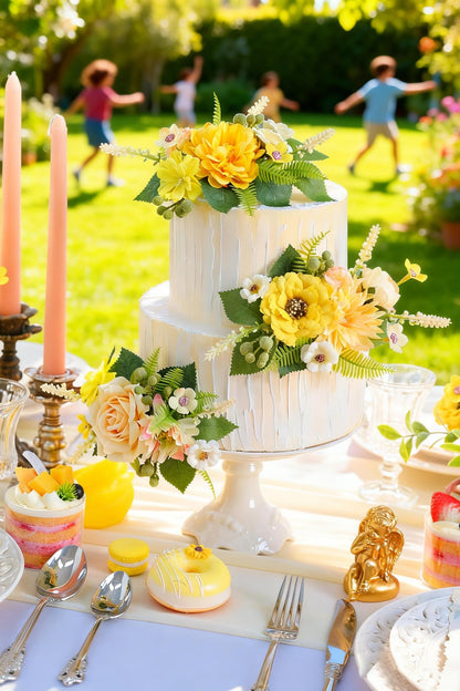 RUIDKUN Fake Flowers Heads Bulk Yellow Mini Artificial Silk Flower for Crafts, Small Artificial Daisy Roses Faux Flowers for Graduation Cap DIY Cake Wedding Party Home Garland Decoration