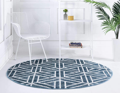 Unique Loom Matrix Trellis Collection Area Rug - Motif (3' 3" Round, Blue/ Ivory)