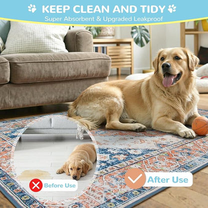 Lahome Extra-Large Washable Dog Pee Pads (72"x72") - Super Absorbent & Waterproof - Leakproof Reusable Mat for Playpens, Beds & Whelping, Convenient Cleanup,Beige Blue